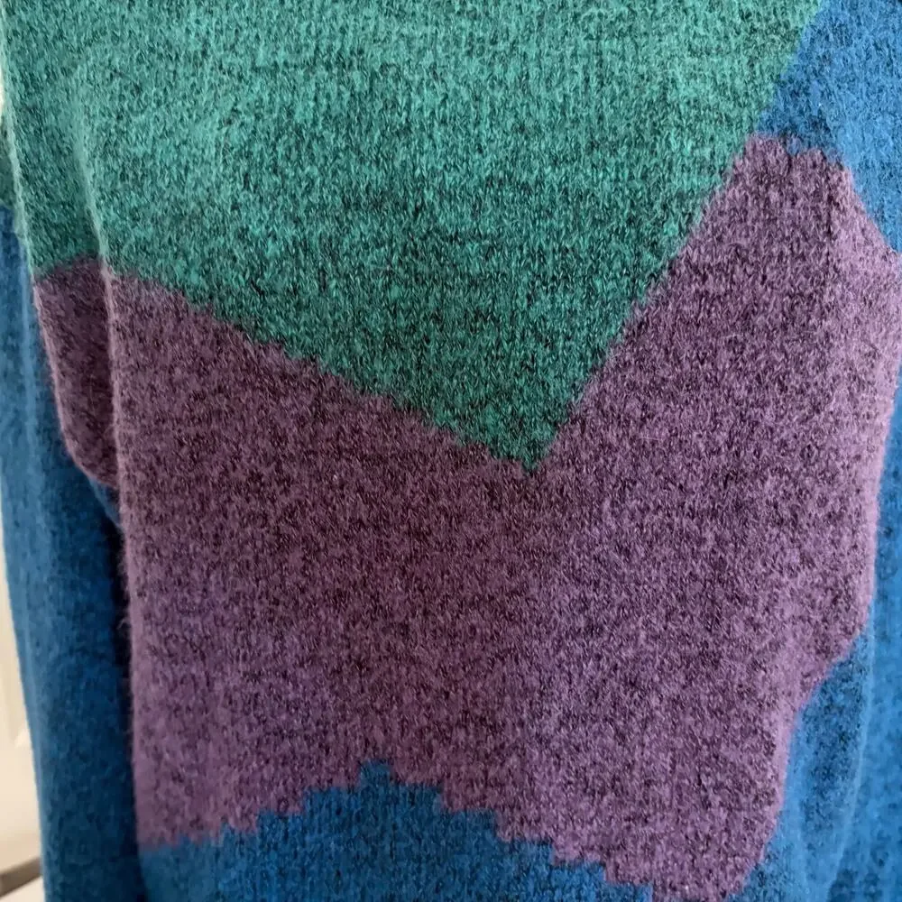 Vintage 80's Loo & Boo Heather Wool Blend Color Block Striped Pullover Sweater